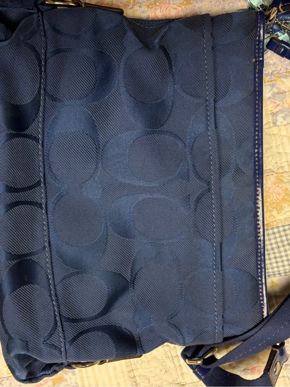 Coach Navy Signature Jacquard Crossbody Shoulder Bag